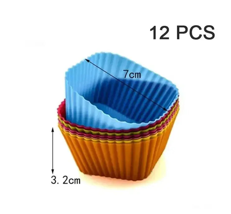 6/12PCS Silicone Muffin Mold Round Muffin Cup Heart Cake Baking Mold Kitchen Cooking Supplies Cake Decorating Tools - Auraveia