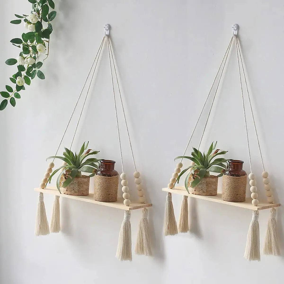 Macrame Wall Hanging Shelf Floating Wall Shelf Boho Home Decor Shelves Wall Wood Decoration for Bedroom Living Room Nursery Gift - Auraveia