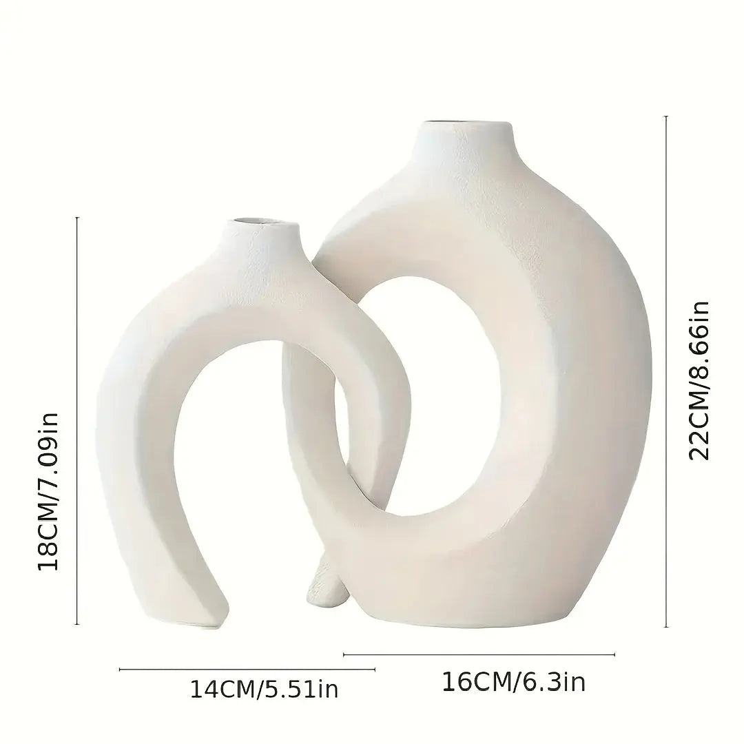 Hollow Nordic Modern Ceramic Vase Set of 2 for Modern Home Decor,Modern Boho Hollow Flower Vases for Living Room Bookshelf - Auraveia