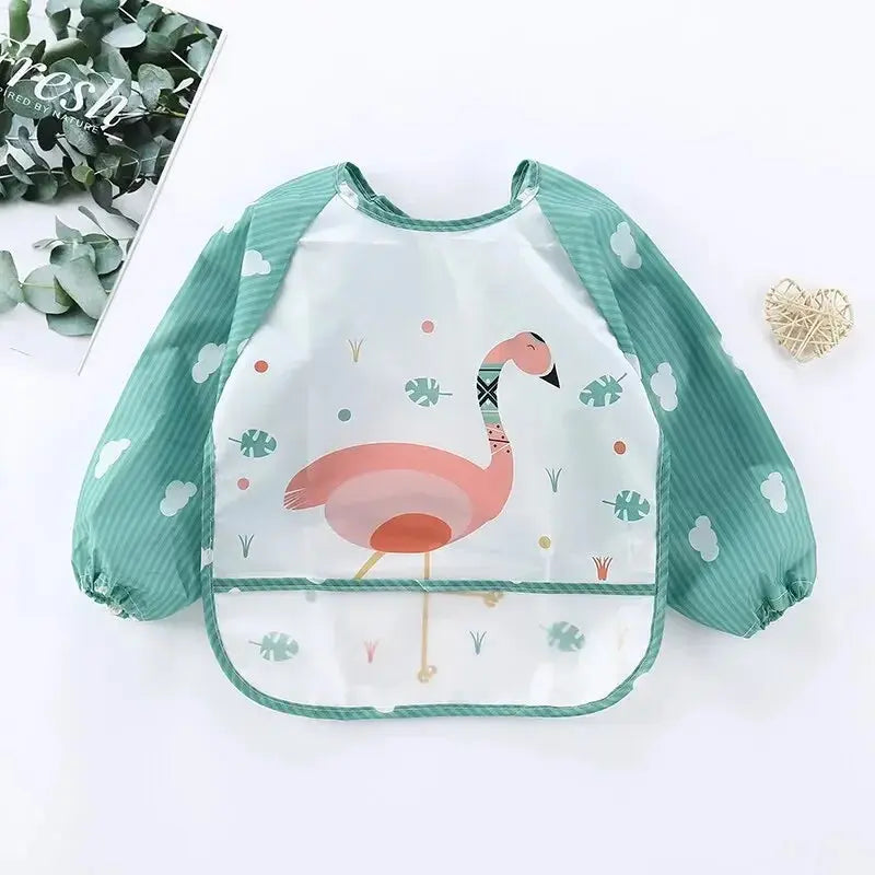 1Pcs Waterproof Eating Smock Infant Toddler Baby Cartoon Long Sleeve Art Apron Animal Smock Soft Baby Bib Burp Clothes - Auraveia