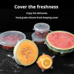 6Pcs/Set Transparent Silicone Kitchen Utensils Fresh-keeping Stretch Universal Bowl Cover Refrigerator Microwave Oven Sealed - Auraveia