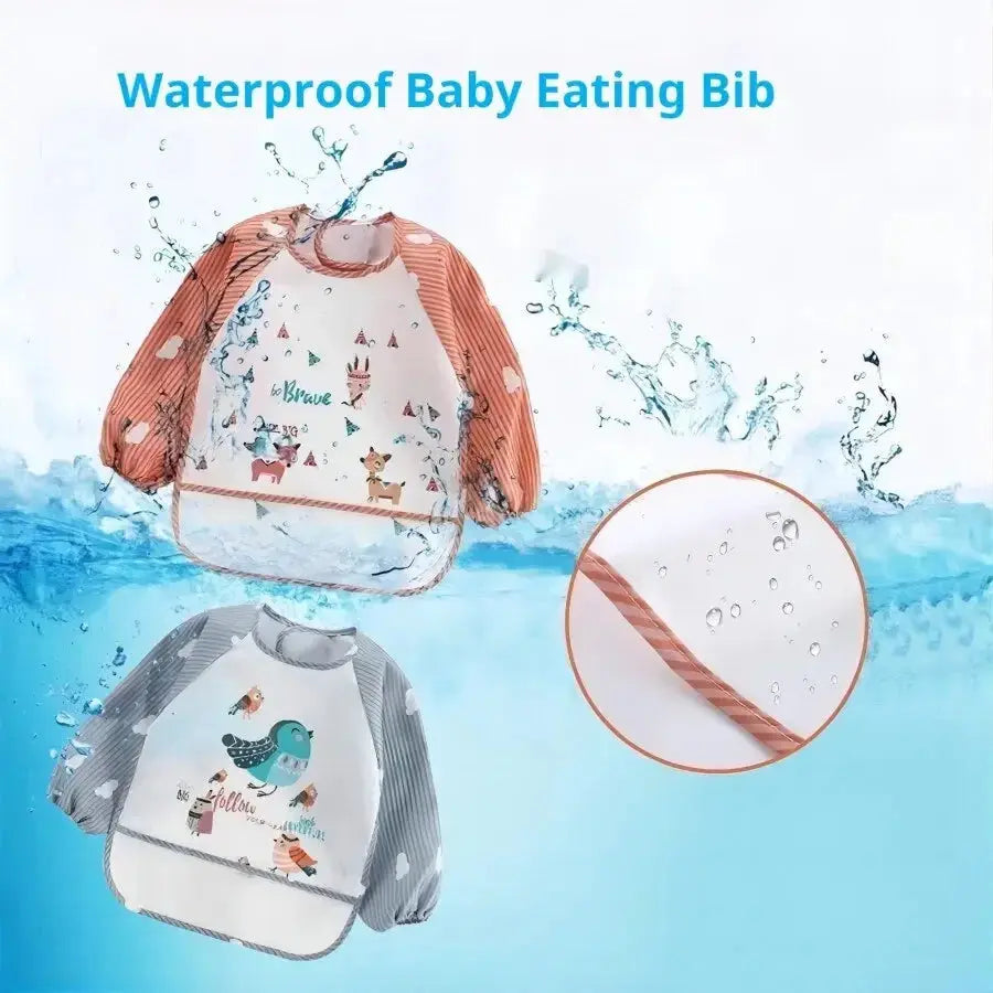 1Pcs Waterproof Eating Smock Infant Toddler Baby Cartoon Long Sleeve Art Apron Animal Smock Soft Baby Bib Burp Clothes - Auraveia