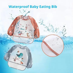 1Pcs Waterproof Eating Smock Infant Toddler Baby Cartoon Long Sleeve Art Apron Animal Smock Soft Baby Bib Burp Clothes - Auraveia