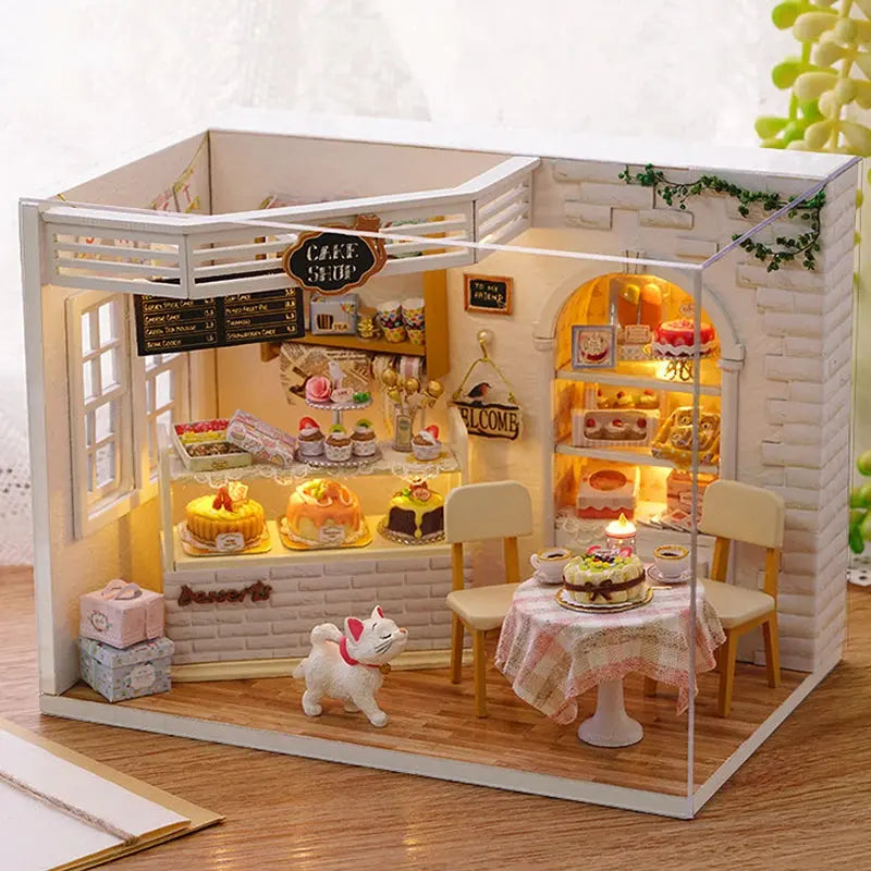 Kitten Mini Wooden Doll House Model Building Kits Toy Home Kit Creative Room Bedroom Decoration with Furniture For Birthday Gift - Auraveia