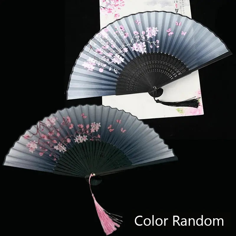 Vintage Silk Folding Fan Chinese Japanese Art Crafts Gift Home Decorations Dance Hand Fan Bamboo Room Decor Wood Fans - Auraveia