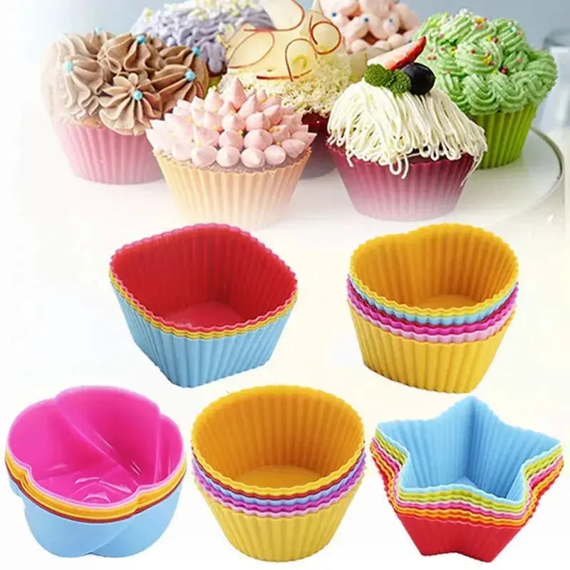 6/12PCS Silicone Muffin Mold Round Muffin Cup Heart Cake Baking Mold Kitchen Cooking Supplies Cake Decorating Tools - Auraveia