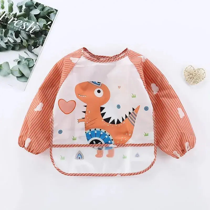 1Pcs Waterproof Eating Smock Infant Toddler Baby Cartoon Long Sleeve Art Apron Animal Smock Soft Baby Bib Burp Clothes - Auraveia