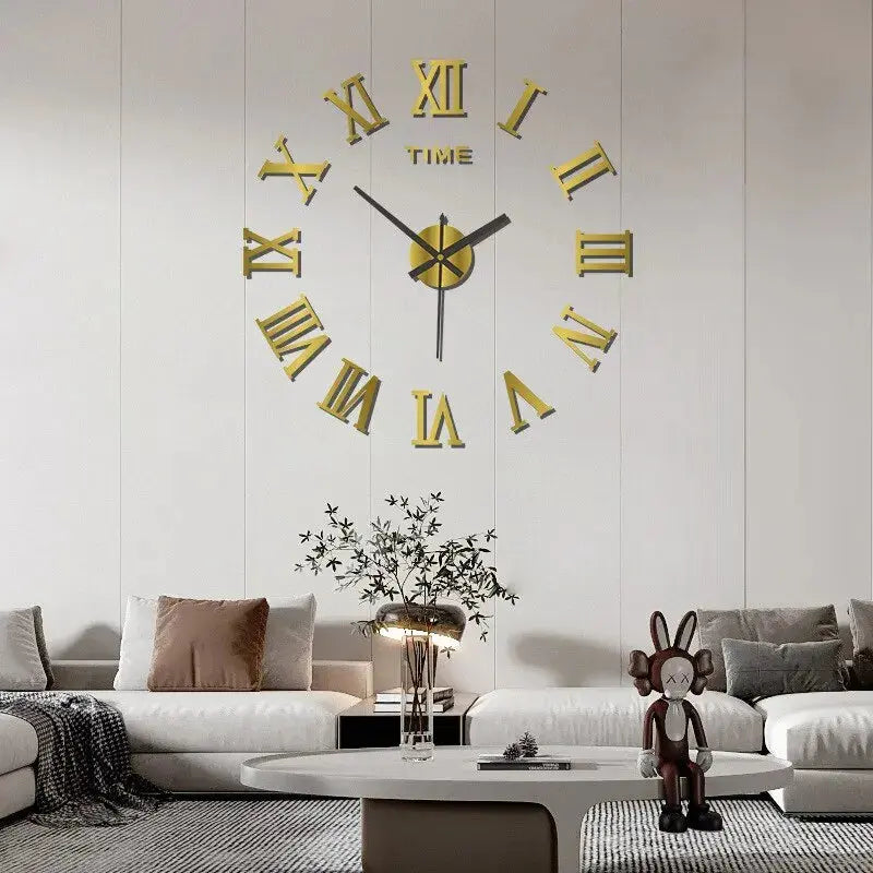 3D Acrylic Digital Wall Clock Roman Numerals Design Mirror Wall Clock Fashion Large Round Wall Clock DIY Self Adhesive Clocks - Auraveia