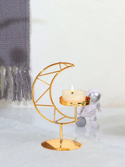 1pc Holder for Pillar Candles Metal Candlestick Moon Shape Stand Desktop Tealight Decoration for Dining Party Wedding - Auraveia