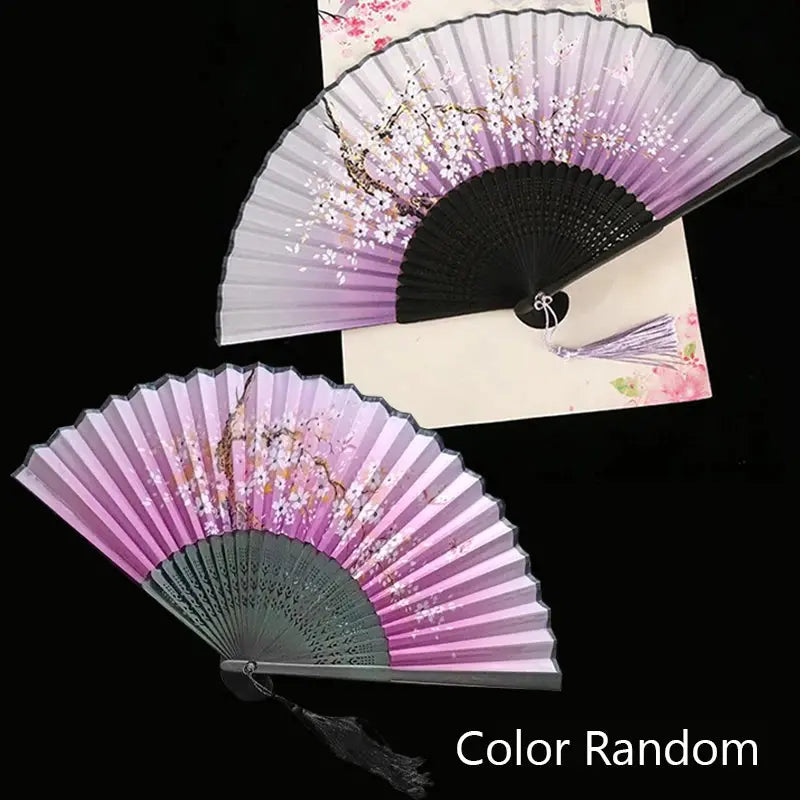 Vintage Silk Folding Fan Chinese Japanese Art Crafts Gift Home Decorations Dance Hand Fan Bamboo Room Decor Wood Fans - Auraveia