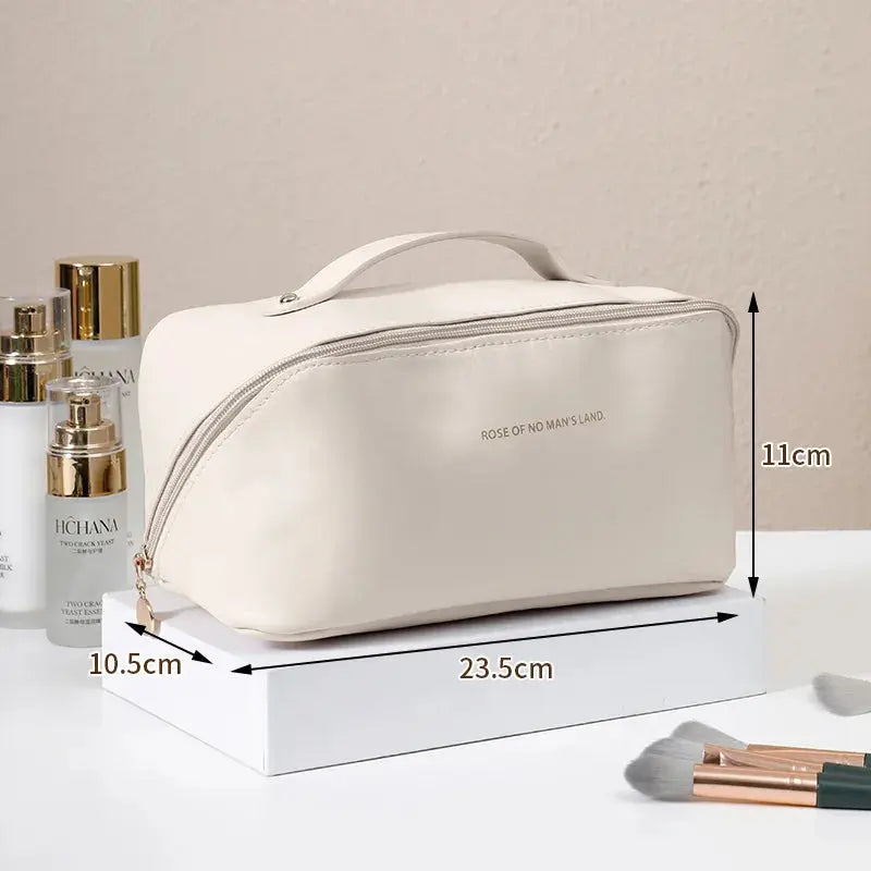 Large-Capacity Travel Cosmetic Bag Portable PU Makeup Pouch Women Waterproof Bathroom Wash Handbag Multi-functional Toiletry Kit - Auraveia