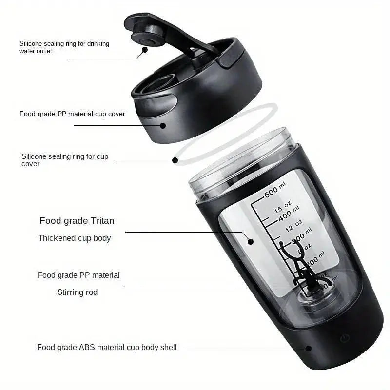 Electric Shaker Bottle 500ML Electric Protein Powder Mixing Cup Automatic Shaker Bottle Mixer Shake Bottle Milk Coffee Blender Kettle fro Gym outdoor Auraveia