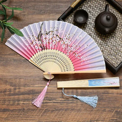 Vintage Silk Folding Fan Chinese Japanese Art Crafts Gift Home Decorations Dance Hand Fan Bamboo Room Decor Wood Fans - Auraveia