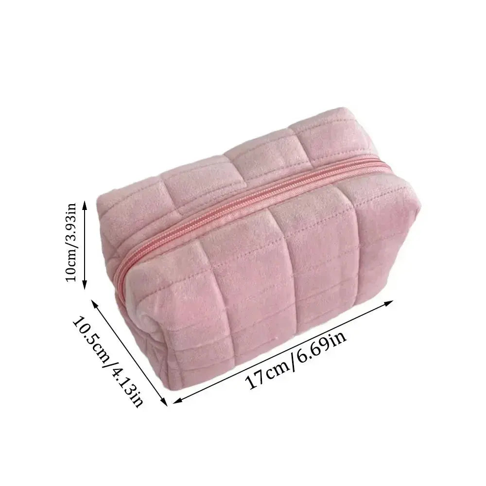 Cute Plush Makeup Bag for Women Portable Travel Small Cosmetic Bags Solid Color Zipper Toiletry Bag Washing Pouch Storage Bags - Auraveia