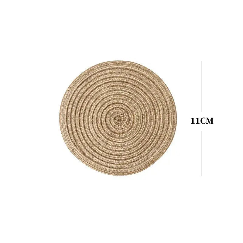 2/4Pcs Round Table Mat Woven Ramie Placemats Anti Slip Dining Table Mats Tableware Bowl Pads Drink Cup Coasters Kitchen Supplies - Auraveia