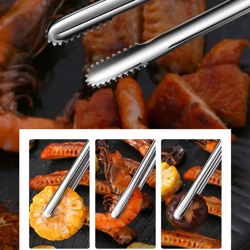 Stainless Steel Grill Tongs Food Clip BBQ Steak Clip Bread Tong Cooking Utensils Party Non-Slip Kitchen Gadgets Accessories - Auraveia