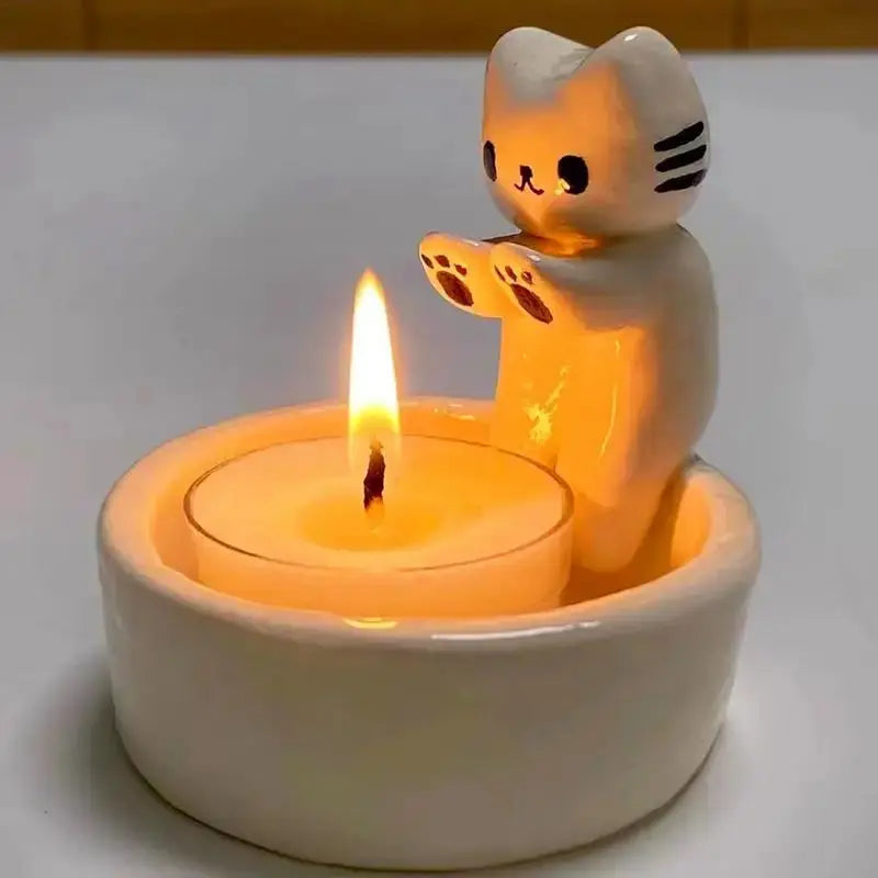 Kitten Candle Holder Warming Its Paws Cute Scented Light Holder Cute Grilled Cat Aromatherapy Candle Holder Desktop Ornaments - Auraveia