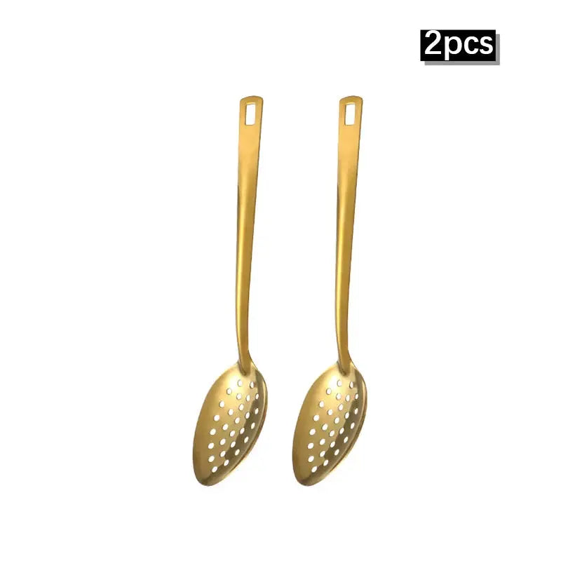 2/6pcs Stainless steel kitchenware set home creative Korean golden soup spoon colander hot pot spoon kitchen cooking frying s - Auraveia