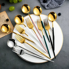 24pcs Black Western Dinnerware Set Stainless Steel Cutlery Set Fork Knife Spoon Tableware Set Flatware Set Silverware Set Auraveia