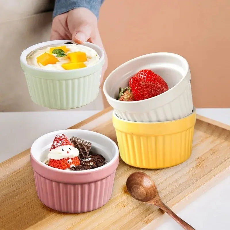 Ceramic Ramekins Bowls 240 ML Set of 6 Oven Safe, Creme Brulee Ramekins, Pudding Custard Cups Souffle Ramiken, Dipping Sauce - Auraveia