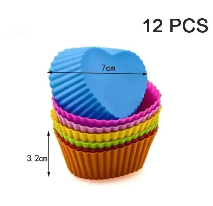 6/12PCS Silicone Muffin Mold Round Muffin Cup Heart Cake Baking Mold Kitchen Cooking Supplies Cake Decorating Tools - Auraveia