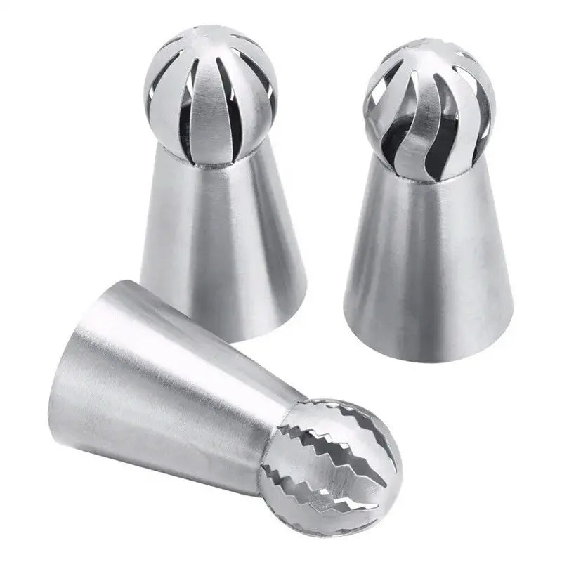 3pcs Stainless Steel Pastry Tip Torch Icing Nozzle Tips For Frosting Cupcake Cake Decorating Puff Making Baking Kitchen Tools - Auraveia