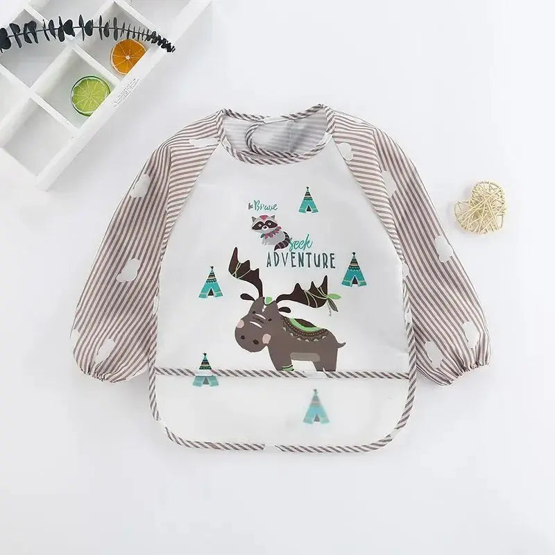 1Pcs Waterproof Eating Smock Infant Toddler Baby Cartoon Long Sleeve Art Apron Animal Smock Soft Baby Bib Burp Clothes - Auraveia