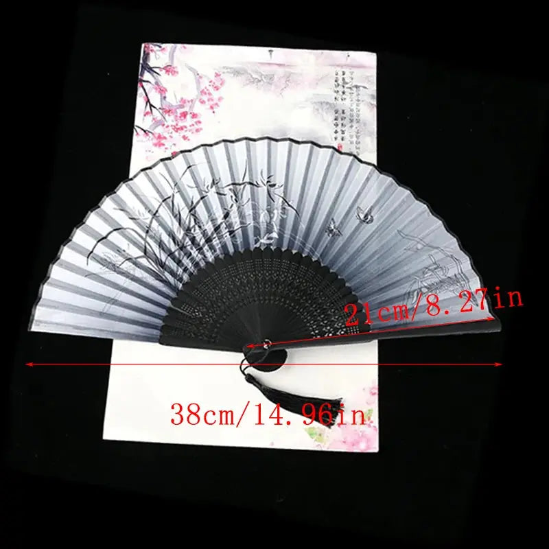 Vintage Silk Folding Fan Chinese Japanese Art Crafts Gift Home Decorations Dance Hand Fan Bamboo Room Decor Wood Fans - Auraveia