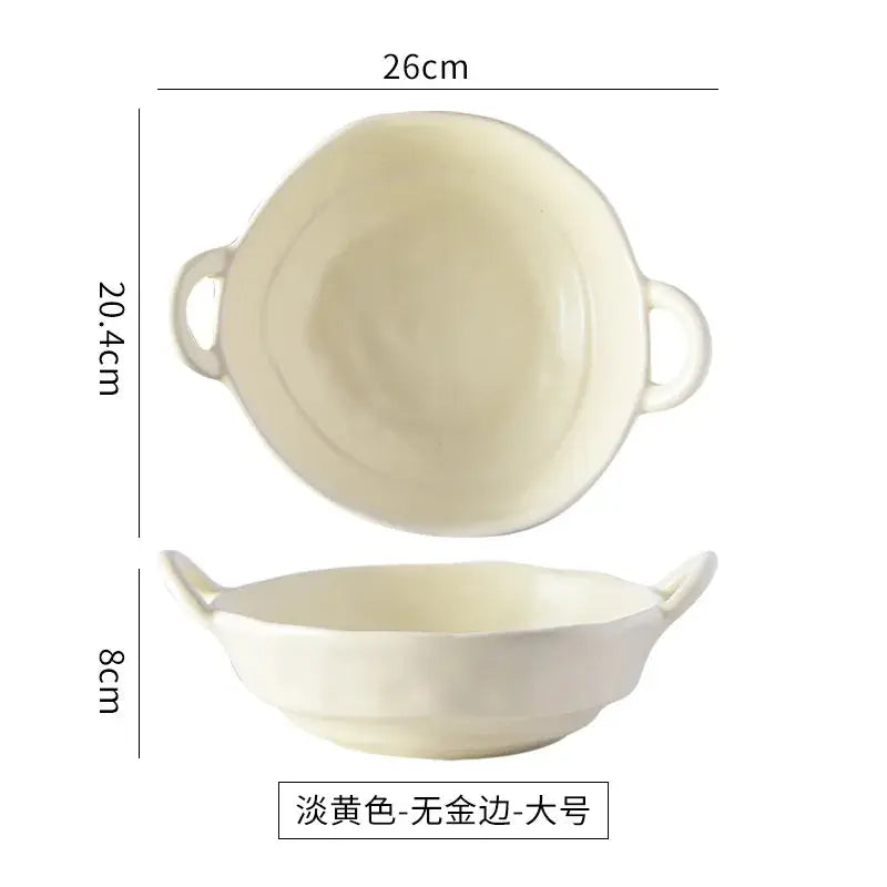 Matt Ear Bowl Irregular Tableware Off-white Phnom Penh Irregular Ceramic Bowl Bibimbap Lamian Noodles Bowl Kitchen Supplies - Auraveia