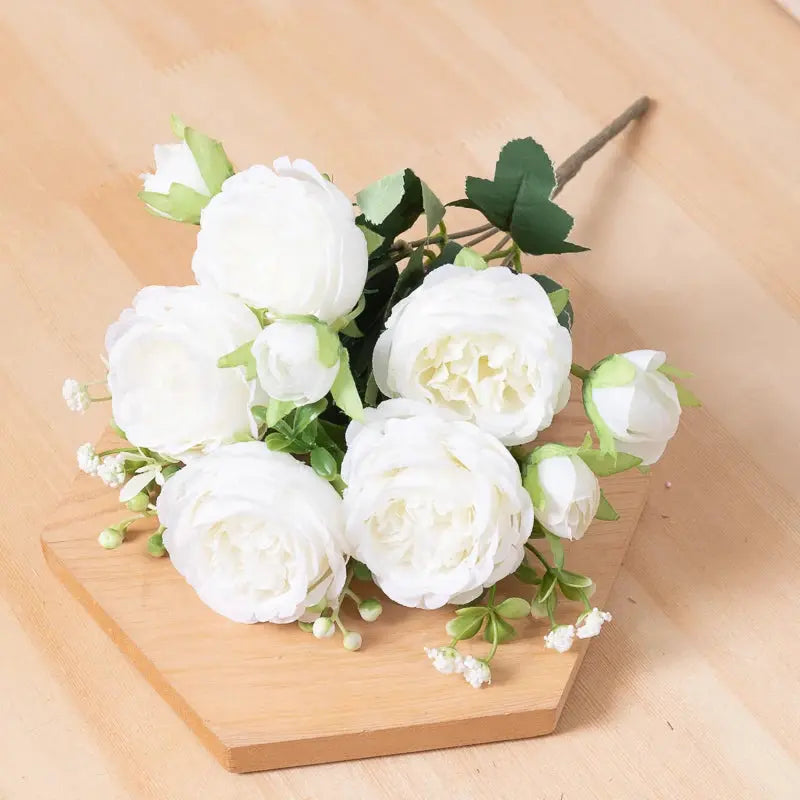 Kahaul Rose Peony Artificial Silk Flowers Small White Bouquet Vases For Garden Wedding Home Party Room DIY Decoration Fake Plant Auraveia