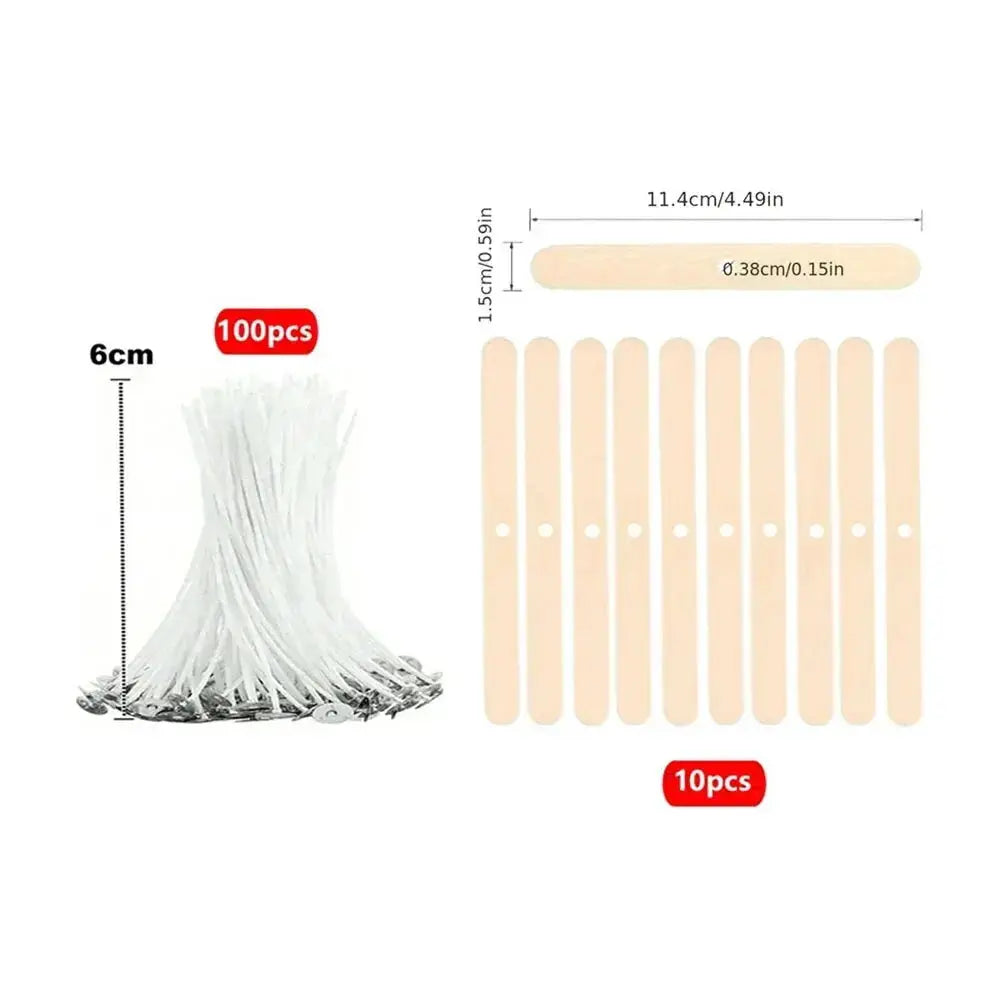 110pcs Wicks and Holder Original Smokeless Candle Wicks Soy Wax Core Woven Cotton Core Kerosene Lamp Wax Line Wood Accessories C - Auraveia