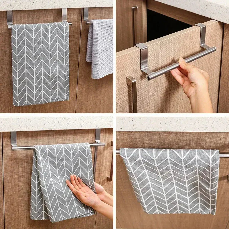 3PCS Stainless Steel Towel Rack Bathroom Towel Holder Stand Kitchen Cabinet Door Hanging Organizer Shelf Wall Mounted Towel Bar - Auraveia