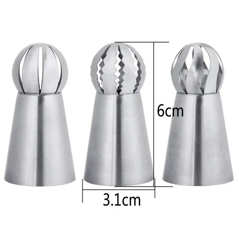 3pcs Stainless Steel Pastry Tip Torch Icing Nozzle Tips For Frosting Cupcake Cake Decorating Puff Making Baking Kitchen Tools - Auraveia