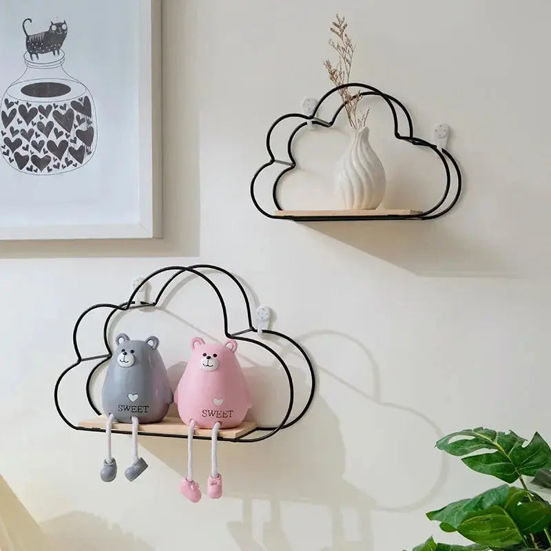 Creative Cloud Iron Shelving Wall Shelf Wooden Clapboard Nordic Style Decoration Children Room Decoration Display Stand - Auraveia