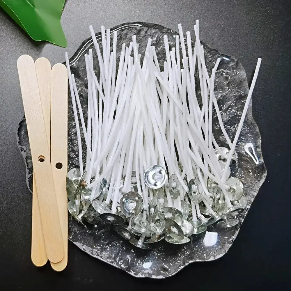 110pcs Wicks and Holder Original Smokeless Candle Wicks Soy Wax Core Woven Cotton Core Kerosene Lamp Wax Line Wood Accessories C - Auraveia