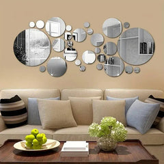 26 PCs 3D Acrylic Mirror Wall Stickers, Round Mirror, DIY Bedroom, Bathroom and TV Backroom Stickers Wall Decoration - Auraveia