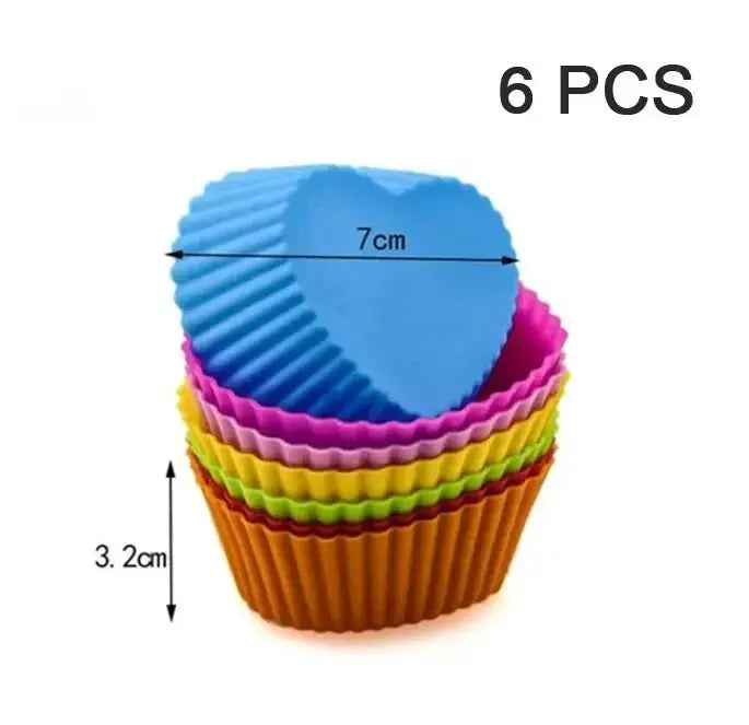 6/12PCS Silicone Muffin Mold Round Muffin Cup Heart Cake Baking Mold Kitchen Cooking Supplies Cake Decorating Tools - Auraveia