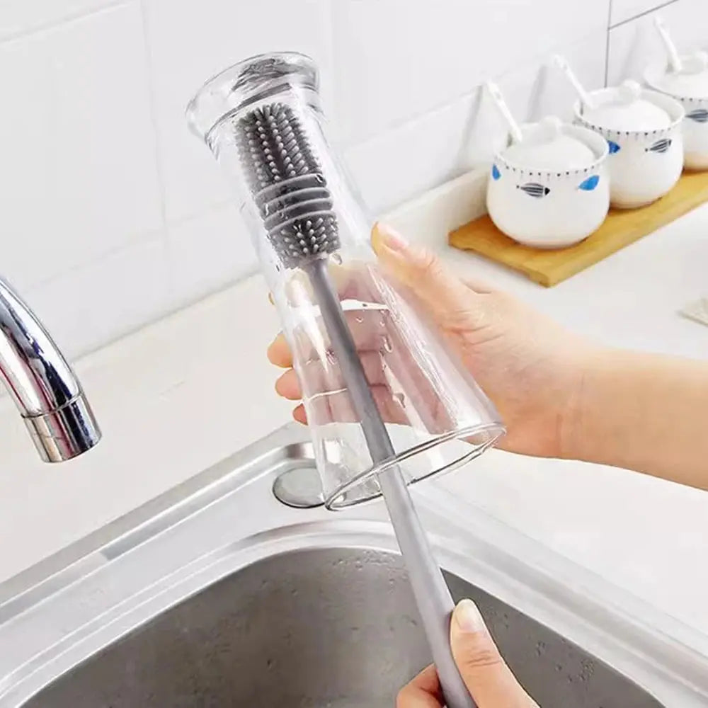 Silicone Milk Bottle Brush Cup Scrubber Glass Cleaner Long Handle Drink Bottle Clean Brush Kitchen Cleaning Tool Auraveia