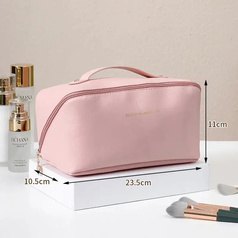 Large-Capacity Travel Cosmetic Bag Portable PU Makeup Pouch Women Waterproof Bathroom Wash Handbag Multi-functional Toiletry Kit - Auraveia