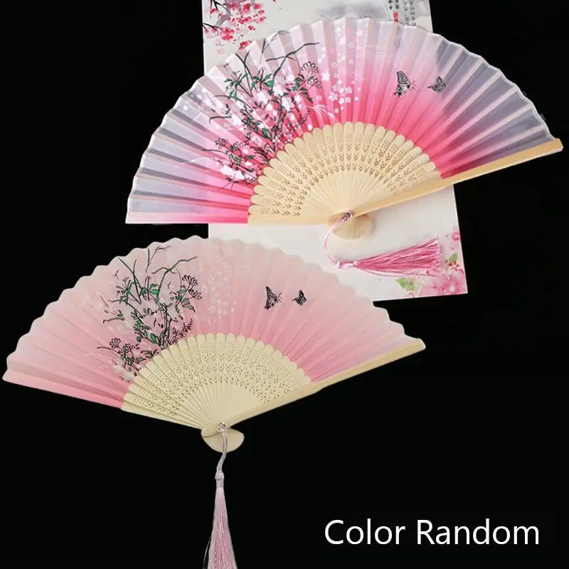 Vintage Silk Folding Fan Chinese Japanese Art Crafts Gift Home Decorations Dance Hand Fan Bamboo Room Decor Wood Fans - Auraveia