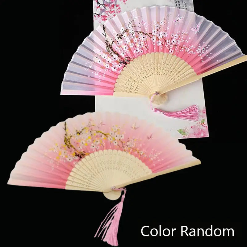 Vintage Silk Folding Fan Chinese Japanese Art Crafts Gift Home Decorations Dance Hand Fan Bamboo Room Decor Wood Fans - Auraveia