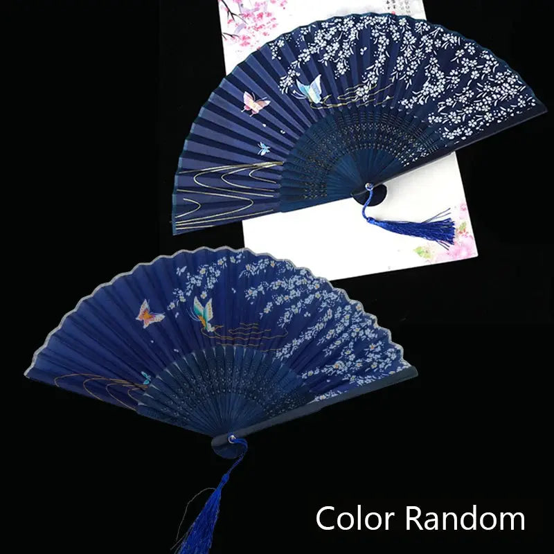 Vintage Silk Folding Fan Chinese Japanese Art Crafts Gift Home Decorations Dance Hand Fan Bamboo Room Decor Wood Fans - Auraveia