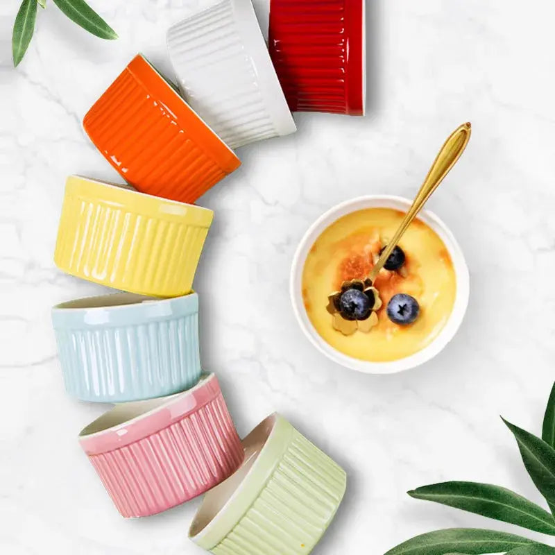 Ceramic Ramekins Bowls 240 ML Set of 6 Oven Safe, Creme Brulee Ramekins, Pudding Custard Cups Souffle Ramiken, Dipping Sauce - Auraveia