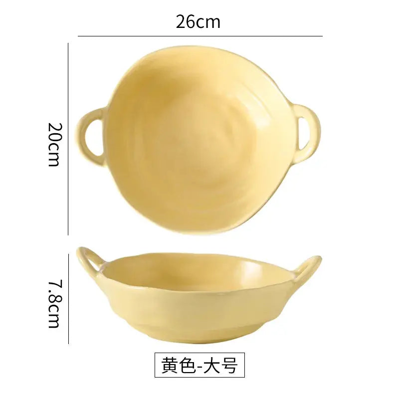 Matt Ear Bowl Irregular Tableware Off-white Phnom Penh Irregular Ceramic Bowl Bibimbap Lamian Noodles Bowl Kitchen Supplies - Auraveia