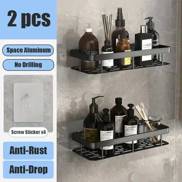 Bathroom Shelf No Drill Wall Mounted Shampoo Bottle Shower Corner Rack Toilet Storage Rack Aluminum Bathroom Kitchen Accessories Auraveia