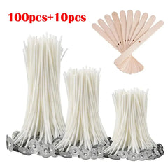 110pcs Wicks and Holder Original Smokeless Candle Wicks Soy Wax Core Woven Cotton Core Kerosene Lamp Wax Line Wood Accessories C - Auraveia