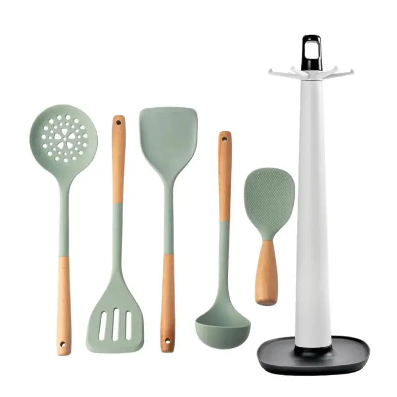 Silicone Kitchen Utensils Set Wooden Handle Non-stick Spatula Cookware Set Fried Shovel Leaky Spoon Rice Spoon Kitchen Tool Sets - Auraveia