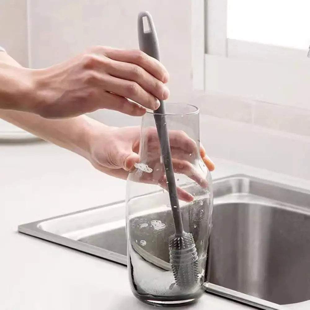 Silicone Milk Bottle Brush Cup Scrubber Glass Cleaner Long Handle Drink Bottle Clean Brush Kitchen Cleaning Tool Auraveia