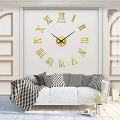 3D Acrylic Digital Wall Clock Roman Numerals Design Mirror Wall Clock Fashion Large Round Wall Clock DIY Self Adhesive Clocks - Auraveia