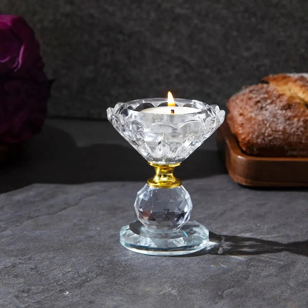 Crystal Glass Candle Holder paired with minimalist decor, ideal for modern home styling.